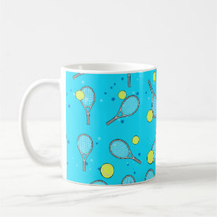Tennis Seamless Pattern - Racket & Ball on Blue Ba Coffee Mug