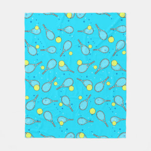 Tennis Seamless Pattern - Racket & Ball on Blue Ba Fleece Blanket