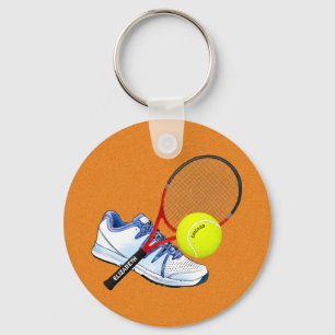 Tennis Shoe Ball And Racket With Your Custom Text Key Ring