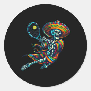 Tennis Skeleton Mexican Sombrero Cinco De Mayo Ten Classic Round Sticker