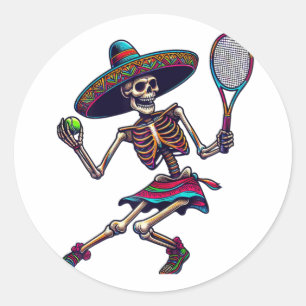 Tennis Skeleton Mexican Sombrero Cinco De Mayo Ten Classic Round Sticker