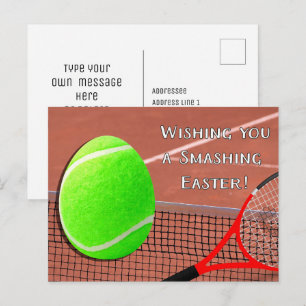 Tennis Smashing Easter with Tennis ball Easter Egg Holiday Postcard