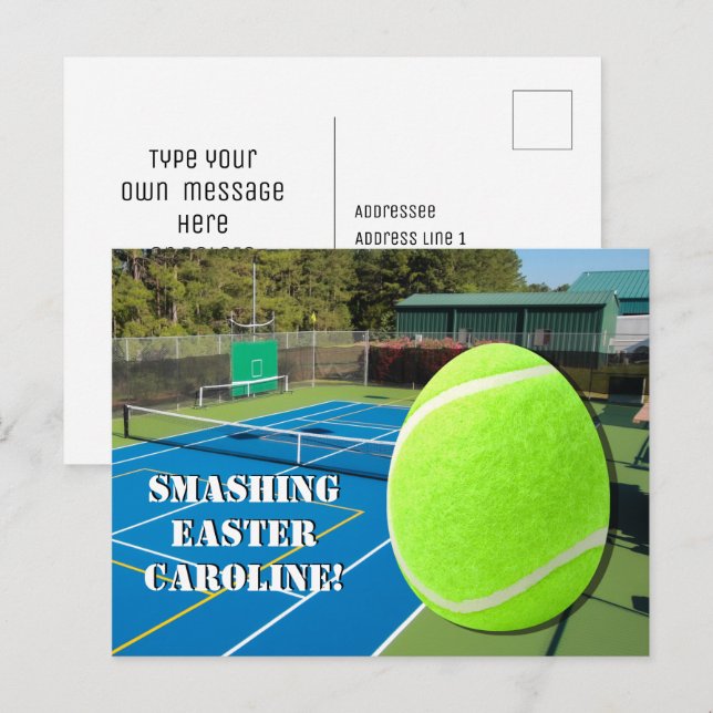 Tennis Smashing Easter with Tennis ball Easter Egg Holiday Postcard (Front/Back)