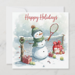 Tennis Snowman  Christmas  Festive Racquets Holiday Card