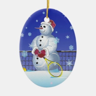 Tennis Snowman, Happy Holidays Ceramic Tree Decoration