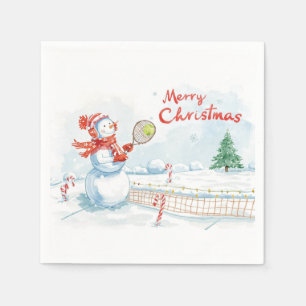 Tennis Snowman play tennis Christmas themed Napkin