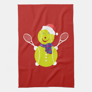 Tennis snowman tea towel