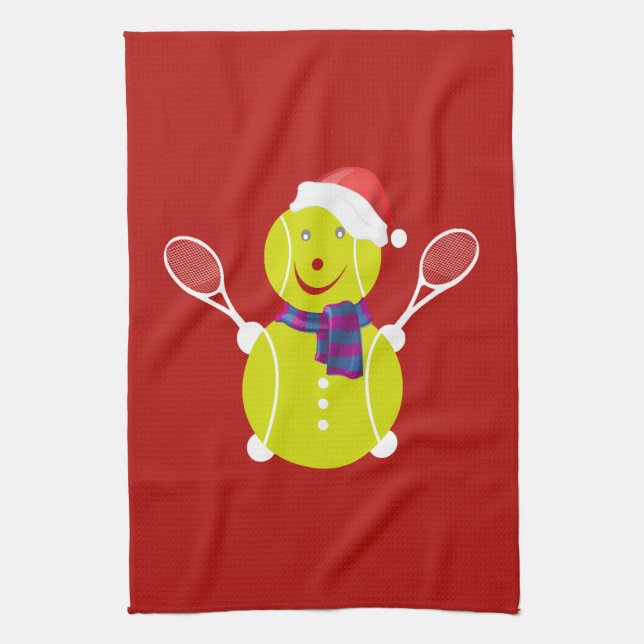 Tennis snowman tea towel (Vertical)