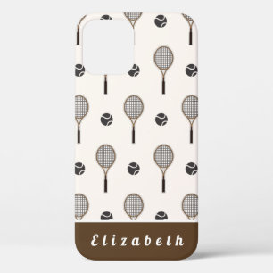 Tennis Soft Pink & Brown Custom Name Girly Sports  iPhone 12 Case