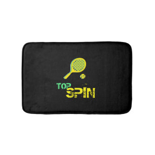Tennis Sport Pop Art, Green & Yellow Racket & Ball Bath Mat