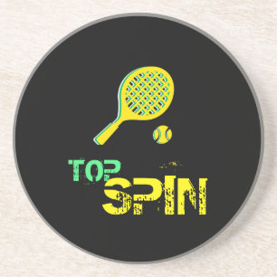 Tennis Sport Pop Art, Green & Yellow Racket & Ball Coaster