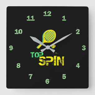 Tennis Sport Pop Art, Green & Yellow Racket & Ball Square Wall Clock
