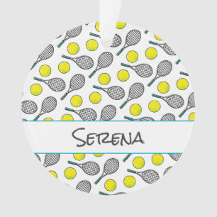 Tennis Sports Ball Racquet Pattern NAME Colourful Ornament
