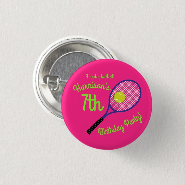 Tennis Sports Birthday Party Pink 3 Cm Round Badge (Front & Back)