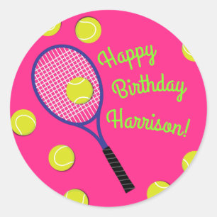 Tennis Sports Birthday Party Pink Classic Round Sticker