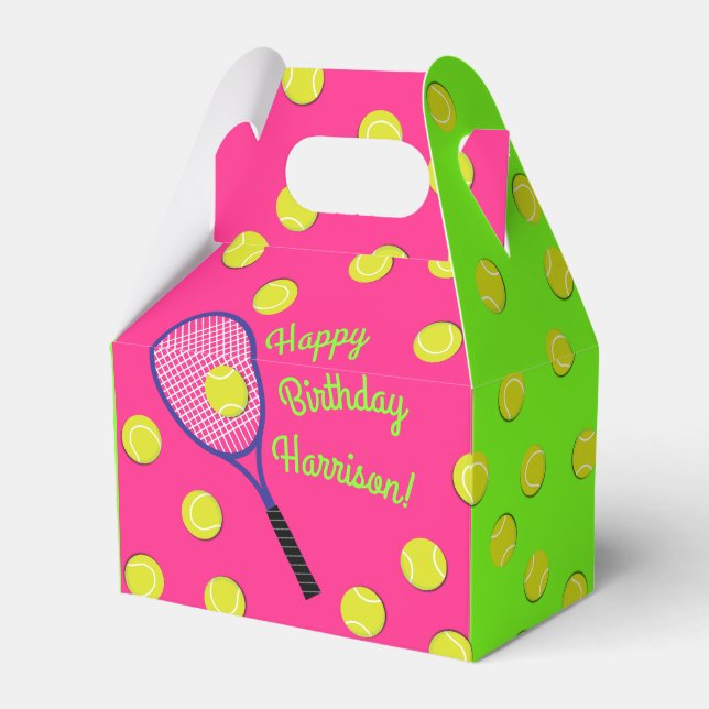 Tennis Sports Birthday Party Pink Favour Box (Front Side)