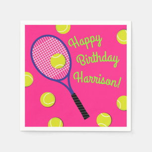 Tennis Sports Birthday Party Pink Napkin