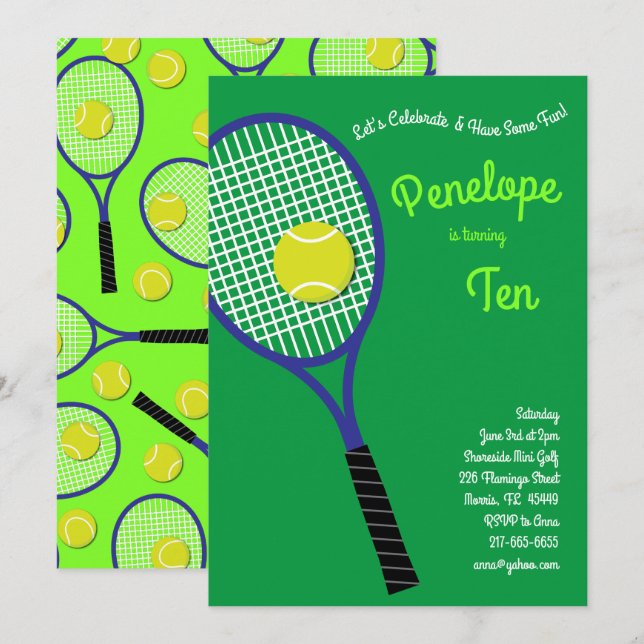 Tennis Sports Kids Birthday Party Invitation (Front/Back)