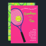 Tennis Sports Kids Birthday Party Pink Girls Invitation<br><div class="desc">These adorable mod colourful cute tennis birthday party invitations are perfect for a sports theme birthday celebration! Customise the text to make them your own. The modern look and feel is the perfect way to celebrate your little one that loves to play tennis on their birthday! Perfect in pink for...</div>