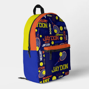 Tennis sports orange white blue yellow custom name printed backpack