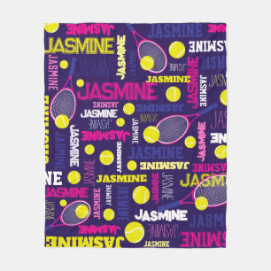 Tennis sports pink white blue yellow custom name fleece blanket