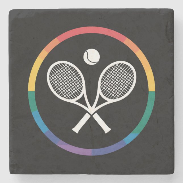 Tennis Sports Rainbow LGBTQ Gay Pride Ally Stone Coaster (Front)