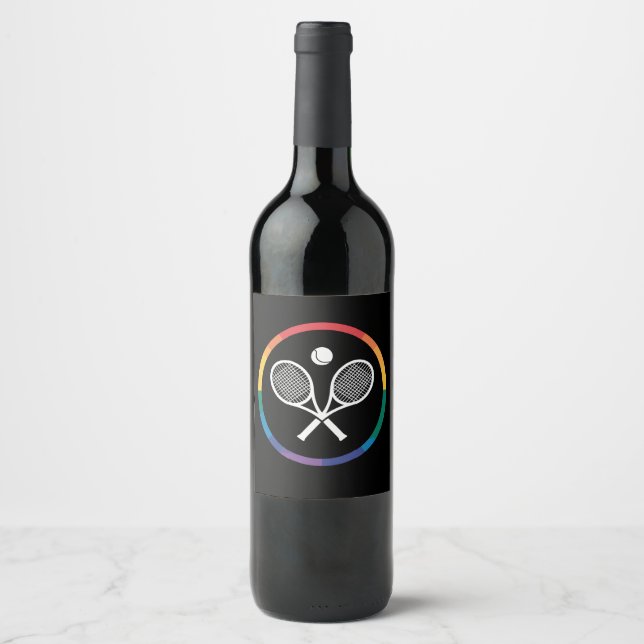 Tennis Sports Rainbow LGBTQ Gay Pride Ally Wine Label (Front)