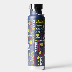 Tennis sports red white yellow custom name water bottle
