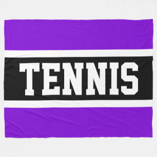 TENNIS Sporty Black White Stripes Fleece Blanket