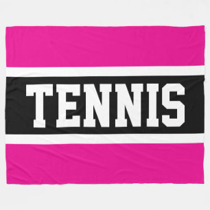TENNIS Sporty Black White Stripes Fleece Blanket