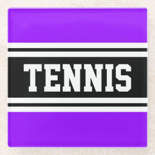 TENNIS Sporty Bright Purple Black Racing Stripes Glass Coaster