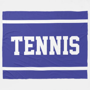 TENNIS Sporty Fun Deep Blue White Text Stripes Fleece Blanket