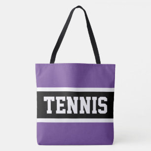 TENNIS Sporty Purple Black White Athletic Stripes Tote Bag