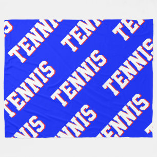 TENNIS Sporty Repeat White Red Text On Bright Blue Fleece Blanket