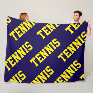 TENNIS Sporty Tiled Diagonal Yellow Text On Navy Fleece Blanket