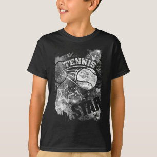 Tennis Star, Black Grunge Tennis T-Shirt
