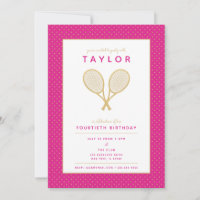 Tennis Star Chic Gold and Pink Party Invitation