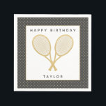 Tennis Star Napkin<br><div class="desc">This tennis player or tennis fan in your life will love these napkins featuring gold tennis racquets. Text background colour is customisable. Part of a collection from Parcel Studios. *Note: The gold in this product is simulated. No actual gold foil will be used in the manufacture of this product.</div>