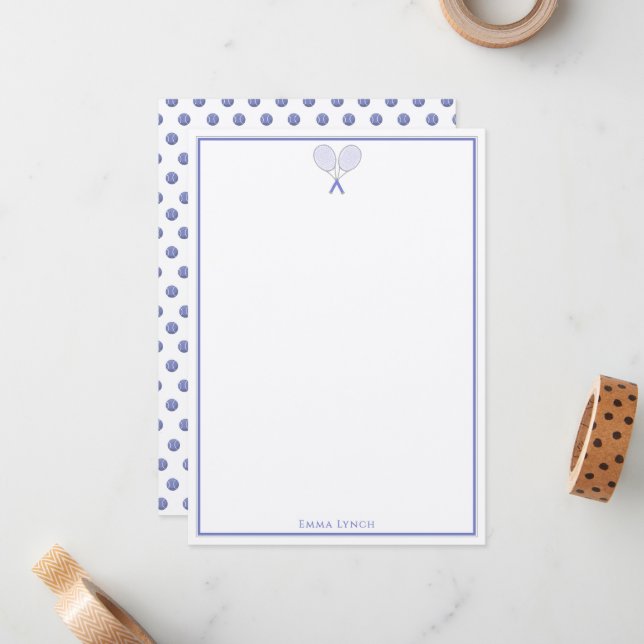 Tennis Stationery Mini Polka Dot Monogram Blue   Card (Front/Back In Situ)