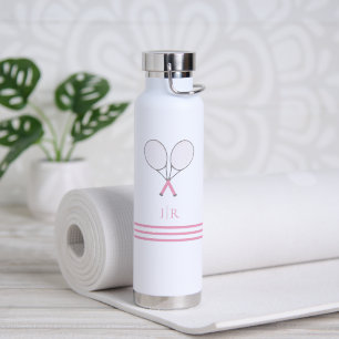 Tennis Stationery Pink Preppy Racquet Monogram Water Bottle