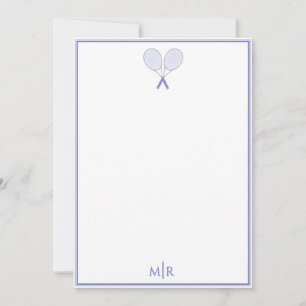 Tennis Stationery Preppy Racquet Monogram Blue Card