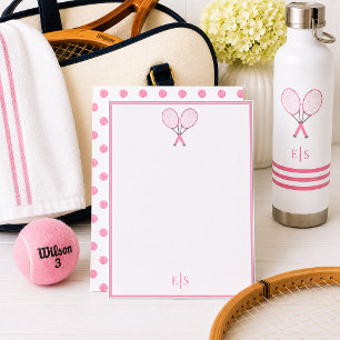 Tennis Stationery Racquet Polka Dot Monogram Pink Card