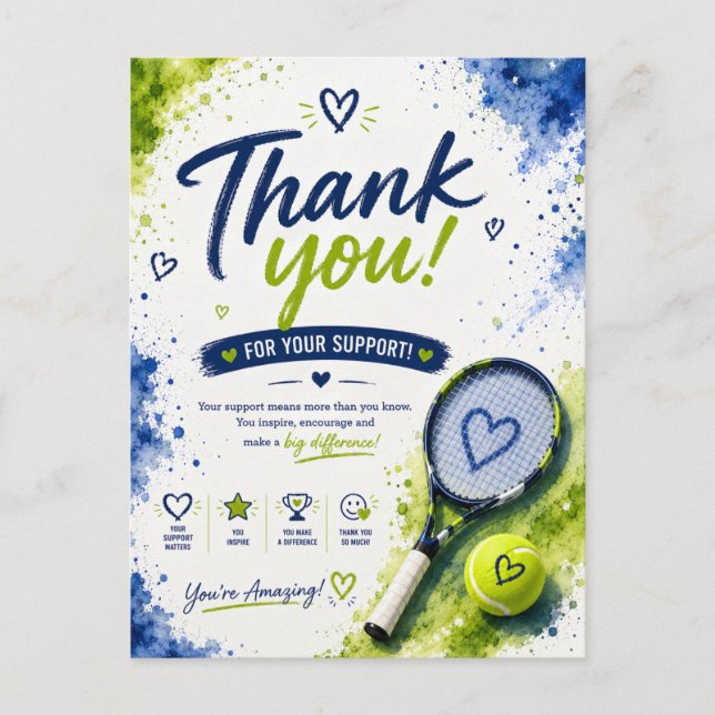 Tennis  Support Appreciation Postcard (Front)