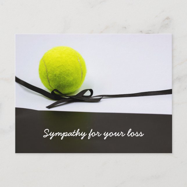 Tennis sympathy condolences ball black ribbon postcard (Front)