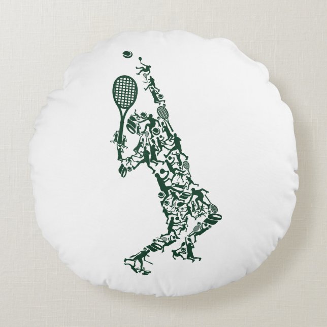 Tennis T Shirt - Player Positions Balls Racket in  Round Cushion (Front)