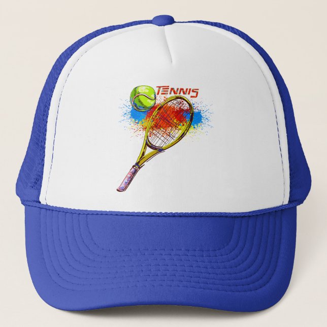 Tennis  T-Shirt Tote Bag Mouse Pad Beverage Coaste Trucker Hat (Front)