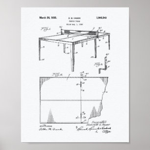 Tennis Table 1935 Patent Art White Paper Poster