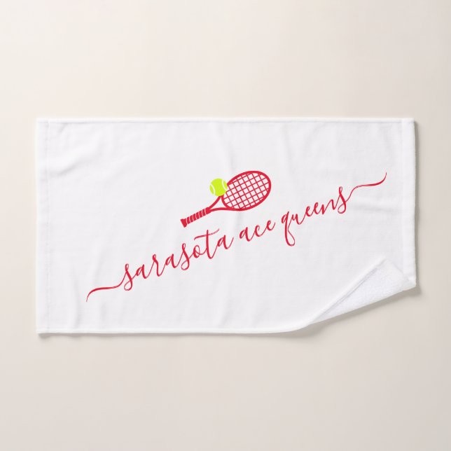 Tennis Team Name Personalised Red White Hand Towel (Hand Towel)