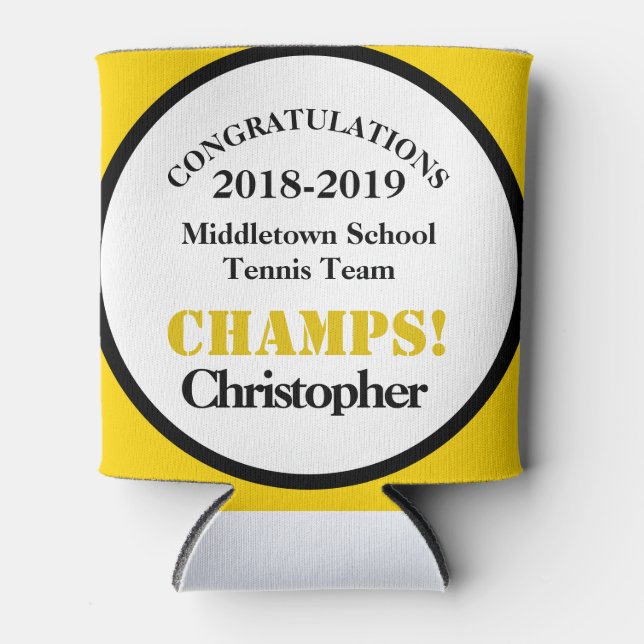 Tennis Team Player Yellow Can Cooler (Front)