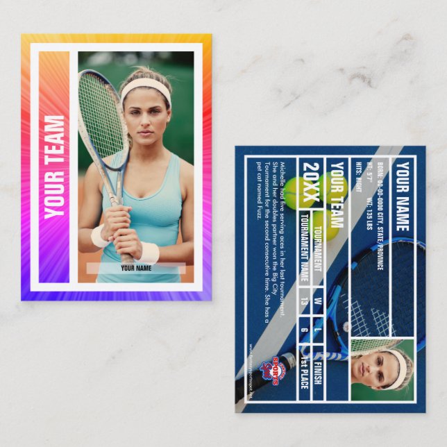 Tennis Team Trading Card - Pink/Purple/Orange Rays (Front/Back)